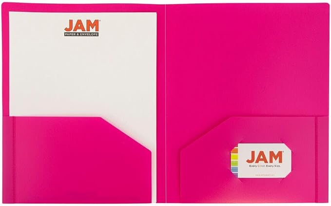 JAM PAPER Heavy Duty Plastic 2 Pocket Extra Tough School Folders - Fuchsia Hot Pink - Bulk 144/Box
