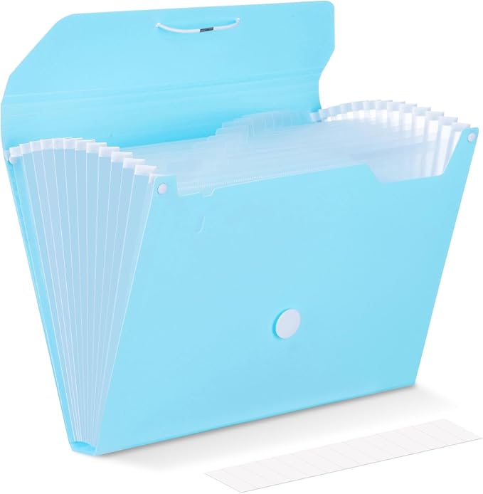 Comix Accordion File Organizer, 13 Pocket, Blue | Expanding File Folder, A5/Letter Size Documents, Includes Labels, For Office, Home, School