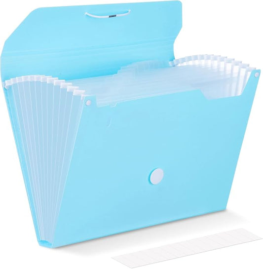 Comix Accordion File Organizer, 13 Pocket, Blue | Expanding File Folder, A5/Letter Size Documents, Includes Labels, For Office, Home, School
