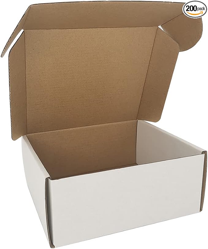 200 Pack 7x6x3'' Small Shipping Boxes, Corrugated Cardboard Mailers for Business, White (CM763-200)