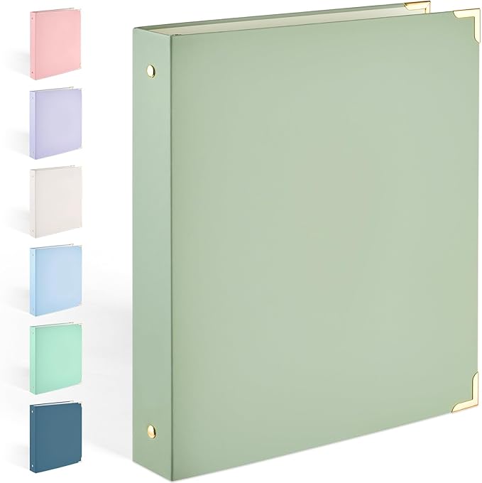 Sooez 3 Ring Binder with Metal Corners, Cute 1 Inch Binders Fits 175 Sheets of Paperwork, Three Ring Recipe Binder with Pocket for Women School Home Office Supplies, Letter Size 8.5x11, Olive Green