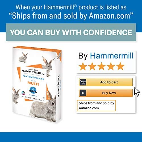 Hammermill Fore Multi-Purpose 24lb Copy Paper, 11x17, 5 Ream Case, 2500 Sheets, Made in USA, Sustainably Sourced From American Family Tree Farms, 96 Bright, Acid Free, Economical Printer Paper,102848C