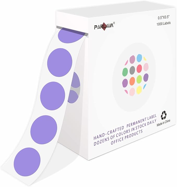 PARLAIM Round Dot Stickers 1/2 Inch Color Coding Labels on a Roll, 1000 PCS Permanent Circle Stickers in Plastic Dispenser Box for Home Office Classro