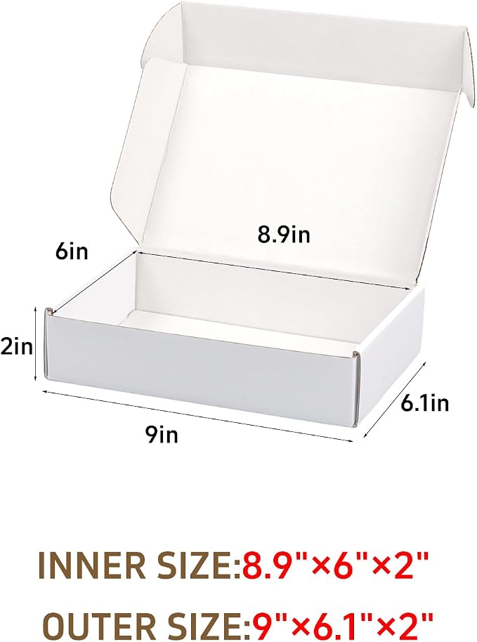 White Shipping Boxes Set of 45, 9x6x2 in Shipping Boxes for Packaging Small Business, Medium Corrugated Cardboard Mailer Boxes