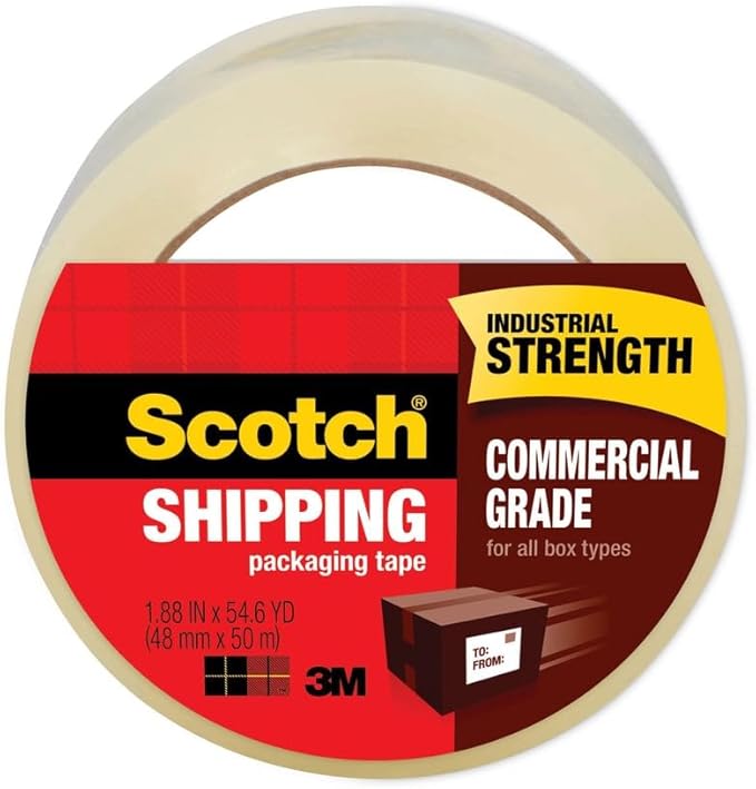 Scotch Commercial Grade Shipping Packaging Tape 3750-CS36ST, 1.88 in x 54.6 yd (48 mm x 50 m), Case Value Pack, 6 Packs per case
