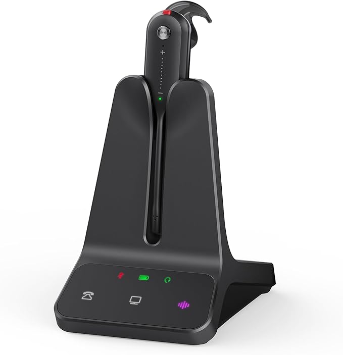 Yealink DECT Wireless Headset WH63 E2 UC,Single Ear (Mono) Convertible Office Headset with Noise Canceling Mic, 607Ft Range,3 Wearing Styles,Connects to Desk Phone and Computer