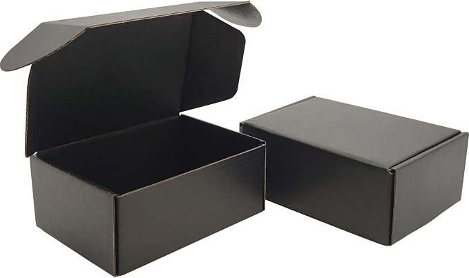 6x4x2 Shipping Boxes Set of 75, Black Mailer Corrugated Cardboard Box | for Packaging, Literature, Packing, Mailing, Storage, Small Business, Moving, Gift, Supplies, Quick Fold, Tab Locking