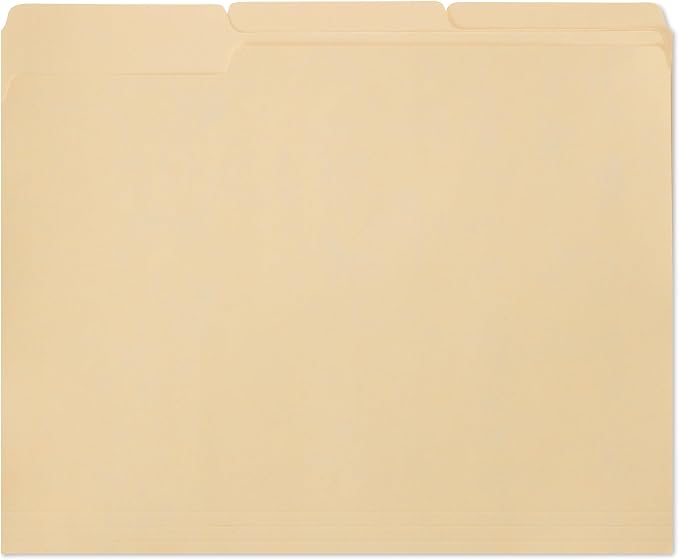 Amazon Basics 100% Recycled File Folder, 1/3-Cut Tab, Letter Size, Manila, Pack of 100