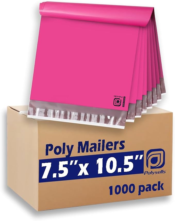 POLYSELLS 1000 pcs 7.5x10.5 Inches Pink Poly Mailers Shipping Envelopes, Strong Adhesive Sealing, Waterproof, and Tear-resistant Postal Mailing Bags for Clothing and Accessories