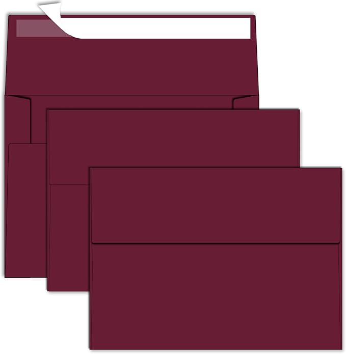 5x7 Envelopes For Invitation A7 Envelope white,50 pack 5x7 card Envelopes Self Seal,for weddings, greeting cards,baby shower,photos,birthday (50, Red, A7)