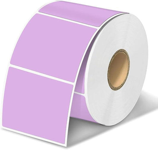 Square Thermal Label Stickers, 2"x2" (50.8mm x 50.8mm) Compatible with Multiple Thermal Printers Self-Adhesive Square Direct Strong Adhesive Thermal Labels, Purple, 500 Sheets/Roll