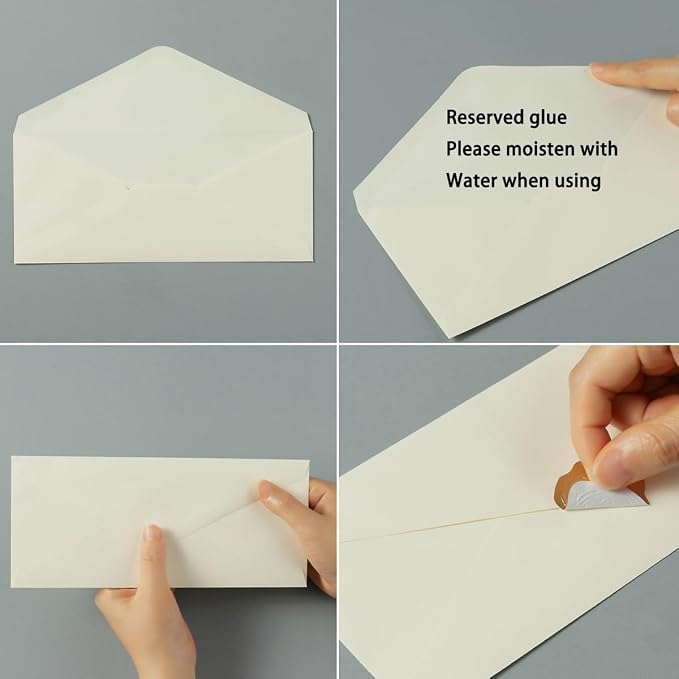 50 Count Cream Color #10 Business Envelope with Stickers, 4.13x9.49 Inches | For Office, Business, Letter Mailing