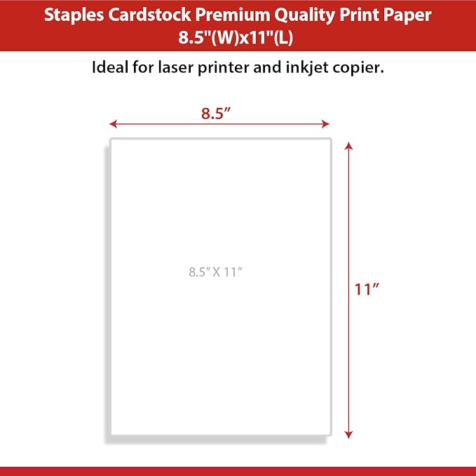 Staples Cardstock Paper, 8.5x11 Inch, Matte White, 110 lb., 250/Ream | Heavyweight stock for invitations, signage, and office or school projects.