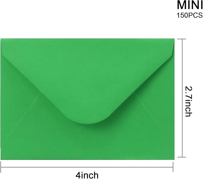 150 Packs of Gift Card Envelopes, Mini Envelopes, Gift Card Holder, Business Card Envelopes (4"x2.75") (Green)