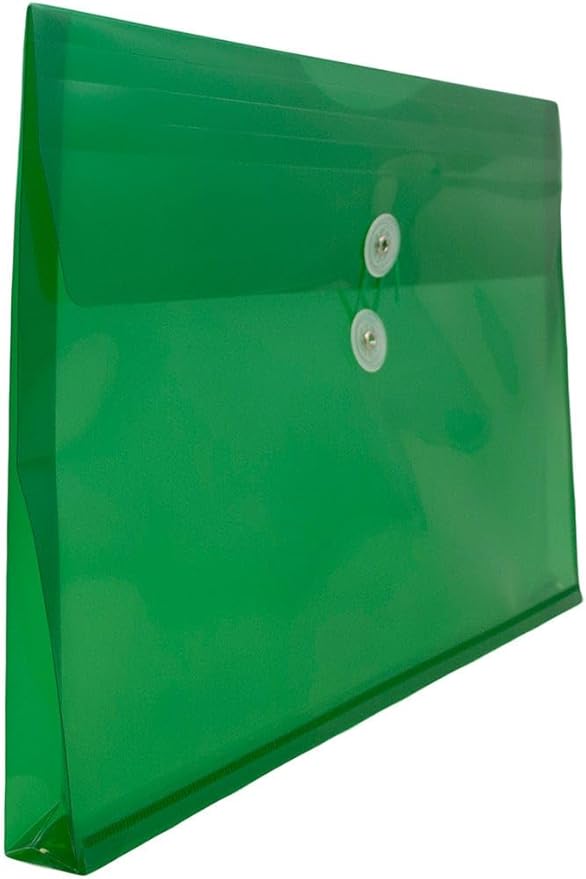JAM PAPER Plastic Envelopes with Button & String Tie Closure - Legal Booklet - 9 3/4 x 14 1/2 - Green - 3/Pack