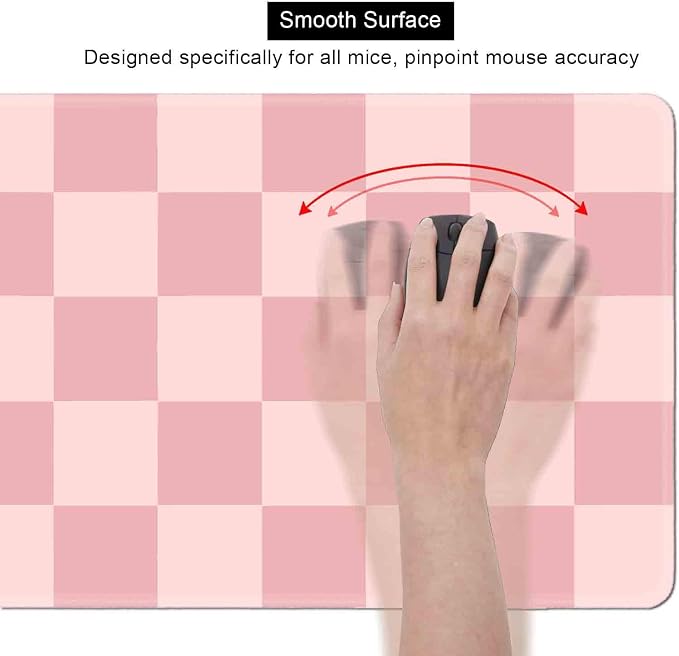 Pastel Pink Desk mat, Checkered Pattern Extra Large Mouse Pad, Desk Protector Pad, Writing Mat for Work Home Decor, Non-Slip Rubber Gaming Mouse Pads for Computer Laptop, 31.5 X 11.8 in