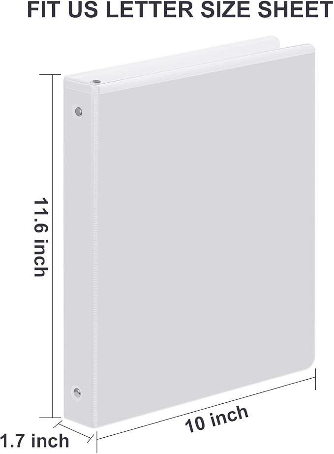 ViVin 1 Inch Binders 3 Ring, Sturdy 3 Ring Binder, 24 Pack Bulk, White | PVC-Free, Fits 200 Sheets of 8.5'' x 11'' Paper, Clear View Cover, 2 Interior Pockets, Office Home School Use
