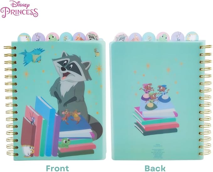 Disney Princess Tab Journal Notebook, Spiral Bound, Cute Dividers, 8 x 7 | Disney Spiral Notebook with 6 Dividers, Vinyl Cover for School, Cinderella, Ariel, Belle, Tiana Pocahontas, Mulan, Rapunzel