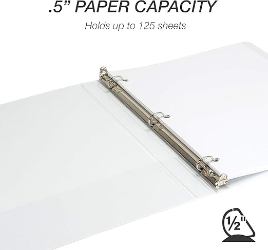 Samsill Durable 0.5 Inch Binder, D Ring Binder, Customizable Clear View Cover, White, 24 Pack, Each Holds 125 Pages