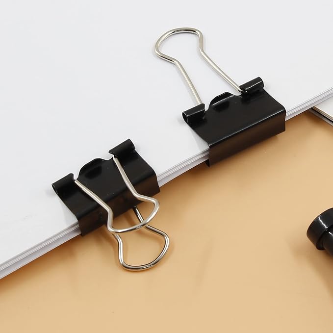 40 Pack 3/4" Black Binder Clips, 10mm Capacity Metal Office Clamps | Metal Paint-Plated, 19mm Wide 10mm Capacity, For Paper Document Photo Album School Office Home