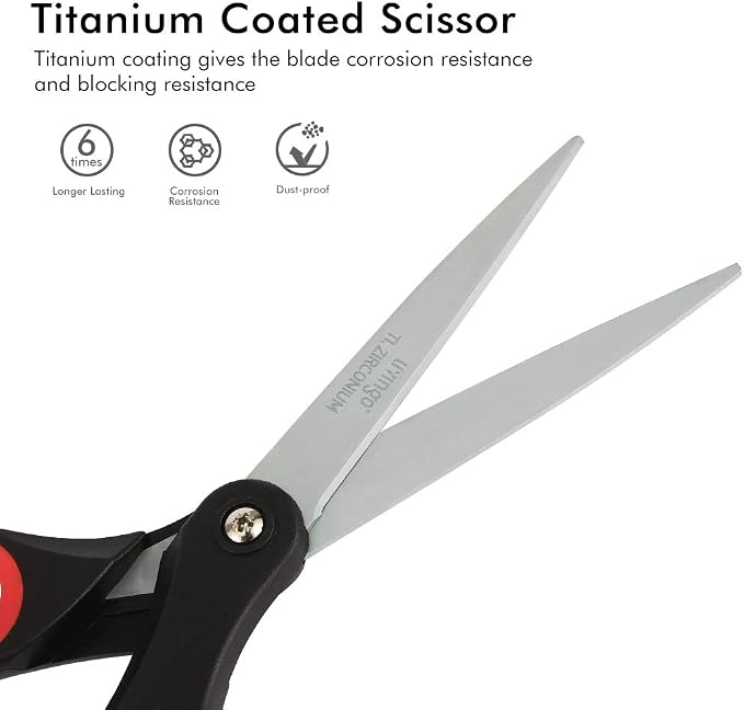 LIVINGO 8" Scissors All Purpose 3-Pack, Titanium Ultra Sharp for Office | Premium Stainless Steel, Heavy Duty, Comfort Grip, Home & School, Sewing & Crafting DIY Cutting Fabric Paper