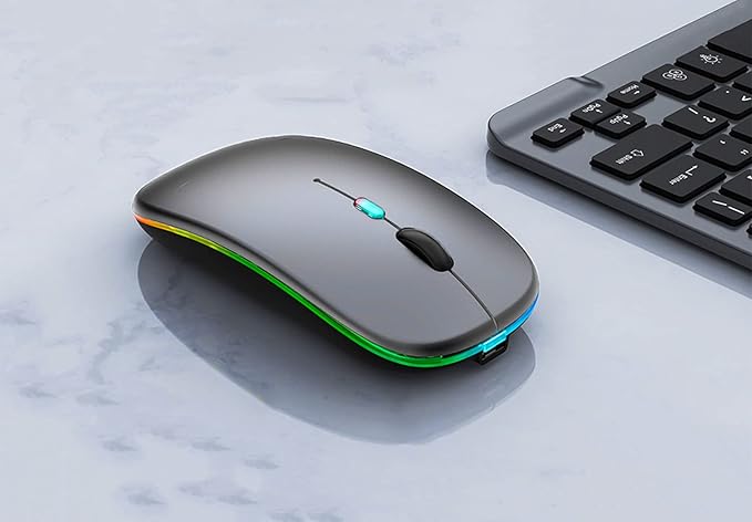 Wireless Bluetooth Mouse Rechargeable Laptop Mice with LED Lights Silent Slim Use(BT5.2 and 2.4G Portable USB) Dual Mode Computer Mouse for Laptop/iPad/Tablet/Apple/Computer/Mac (Grey)