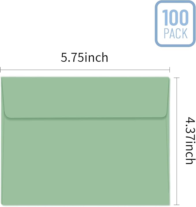 100 Packs Sage Green A2 Envelopes for Invitations,4.375x5.75 Envelopes for Greeting Cards, Printable, Self Seal for Weddings, Graduation, Birthday, Photos, Postcards