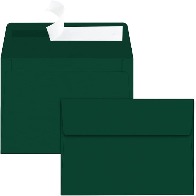 YINUOYOUJIA 50 Packs of A7 envelopes for invitation, 5x7 envelopes for Cards-Self Seal, Square Flap, Great for Wedding, Baby Shower, Mailing, Birthday Party (green)