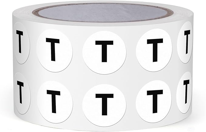Letter T Stickers 0.5 Inch Vinyl Round Alphabet Label 1000 PCS | Self-Adhesive, Removable, Waterproof, Circle Capital Dots Tags, for Home Office Inventory Classroom
