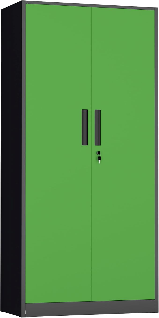 Metal Storage Cabinet,72" Steel Lockable File Cabinet with Locking Doors and Adjustable Shelves,Locking Tool Cabinets for Office,Home,Garage,Gym,School (Black Green)
