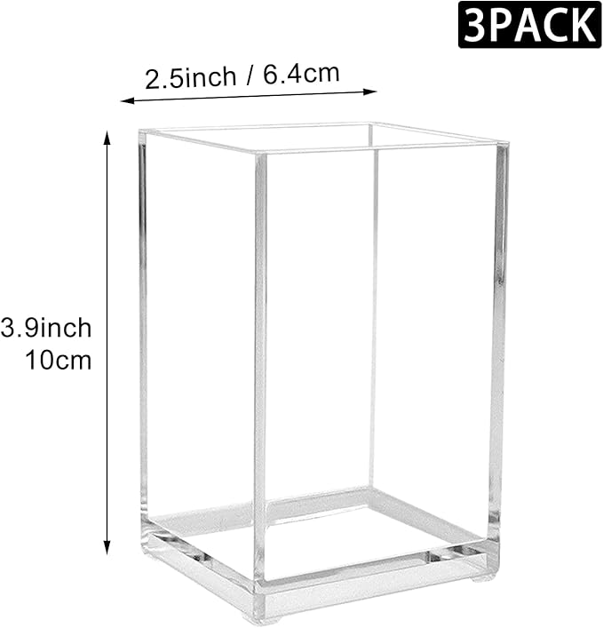 3 Pack Clear Acrylic Makeup Brush Holder,Acrylic Cosmetic Brushes Storage Organizer,Pencil Pen Holder Cup for Desk,Modern Design Desk Accessories for Office School Home Supplies