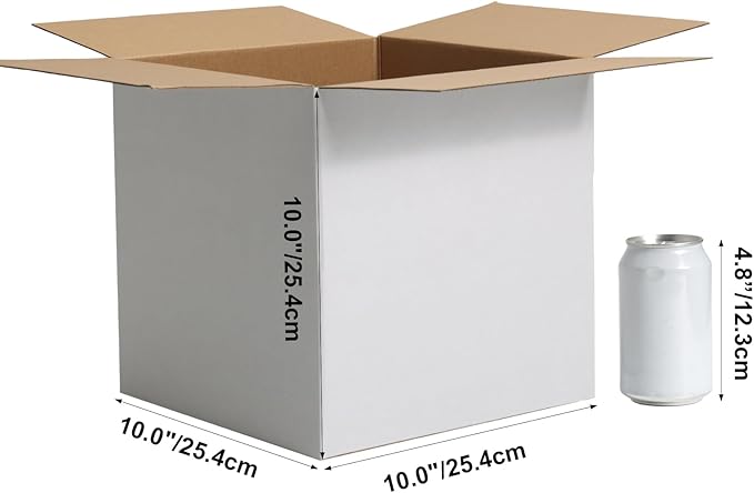 CRUGLA 10x10x10 Shipping Boxes 15 Pack, White Corrugated Cardboard Boxes with Side-Lock and Pre-Applied Double-Sided Tape, Easy Assemble Packing Mailer Boxes for Small Business Shipping