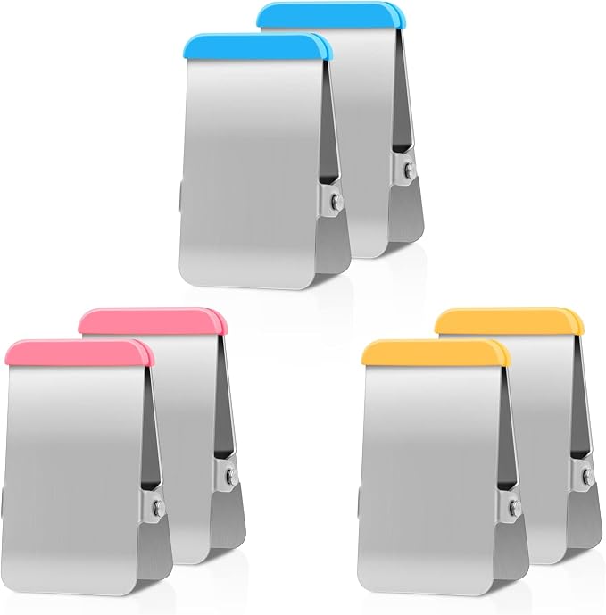 BURLIHOME Chip Clips with Colored Silicone,Red/Blue/Yellow,12-Pack | Strong Clips for Bag,Without Sliding Off,Stand-up Design,Holds Reminder Notes,Label&Date with Marker,Pantry/Counter/Drawer