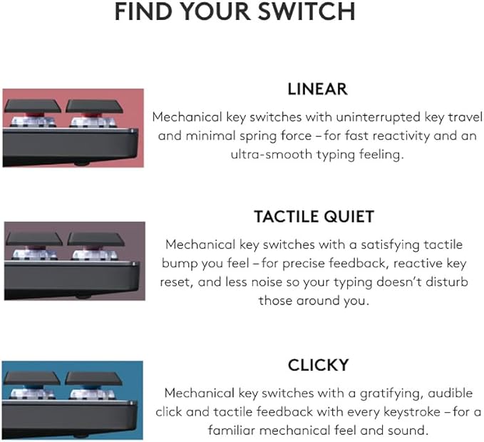 Logitech MX Mechanical Mini Wireless Illuminated Keyboard, Clicky Switches, Backlit, Bluetooth, USB-C, macOS, Windows, Linux, iOS, Android, Metal