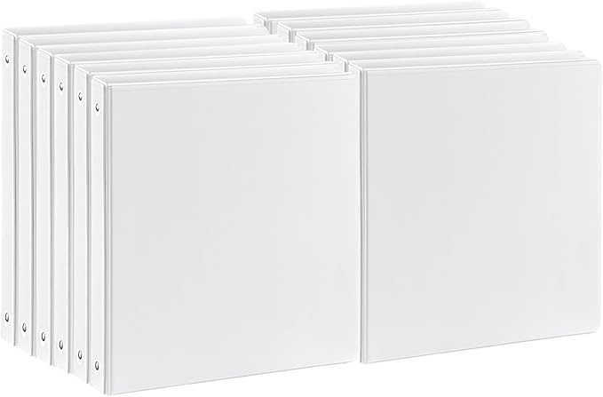Durable 1 inch 3-Ring Binder, 1" Round Ring Binders with 2 Inside Pockets, Basic 1 in Binders, Clear View Cover 1-inch-Binder Holds 8.5'' x 11''Paper for Office/Home/Back to School（Pack of 12, White）