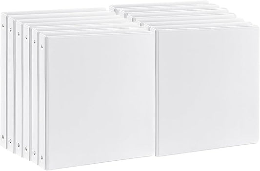 Durable 1 inch 3-Ring Binder, 1" Round Ring Binders with 2 Inside Pockets, Basic 1 in Binders, Clear View Cover 1-inch-Binder Holds 8.5'' x 11''Paper for Office/Home/Back to School（Pack of 12, White）