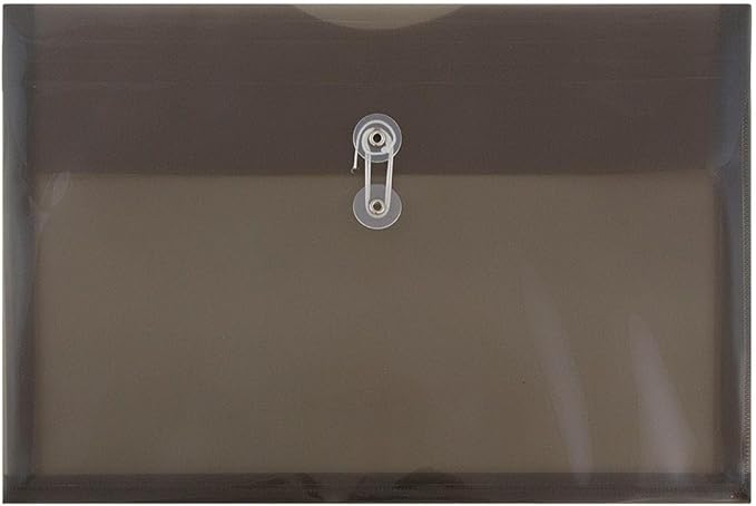 JAM PAPER Plastic Envelopes with Button & String Tie Closure - Legal Booklet - 9 3/4 x 14 1/2 - Smoke Gray - 3/Pack