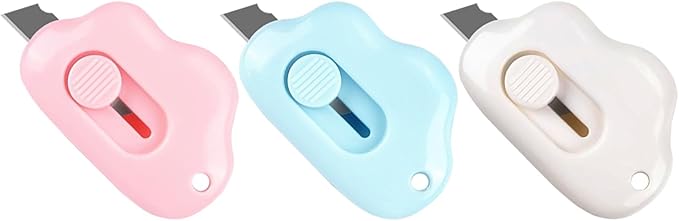 Box Cutters Retractable, 3 Pack Retractable Letter Opener, Adorable Cloud Tiny Letter Opener Envelope Slitter for Key Chain Pocket Bag Package Envelope Mail Letter Box, 2.24 * 1.5 * 0.55inch