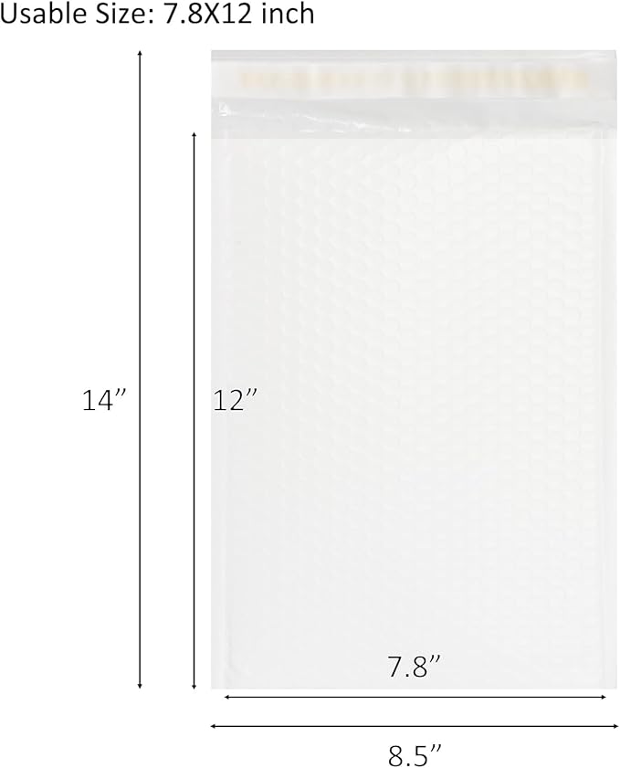 50 Pack White Bubble Mailers 8.5x12 Inch Poly Padded Envelopes Self-Seal Bubble Mailer Shipping Envelopes for Shipping Clothes, Packing