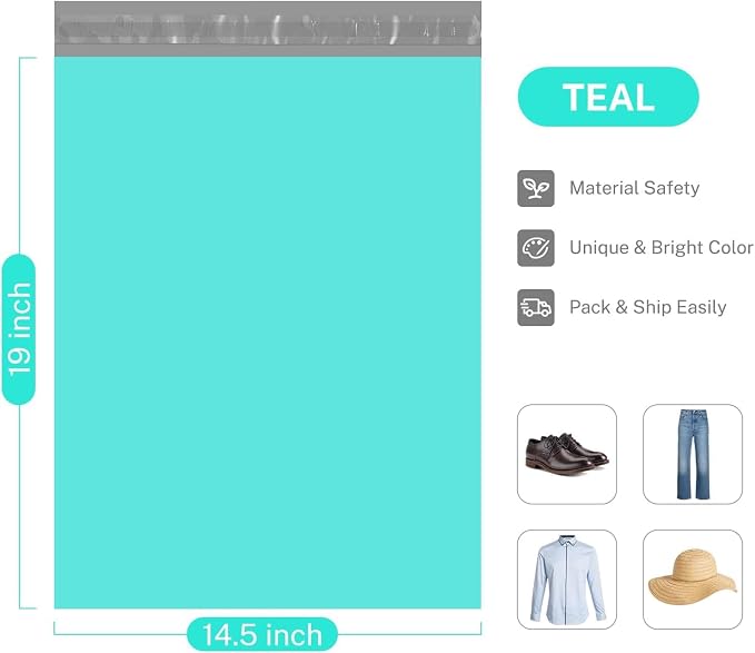 Metronic Poly Mailers 14.5x19 70000 Pack Large Shipping Bags for Clothing Mailing Bags with Strong Self-sealing Adhesive Waterproof and Tear-Proof Poly Bag Bulk in Teal
