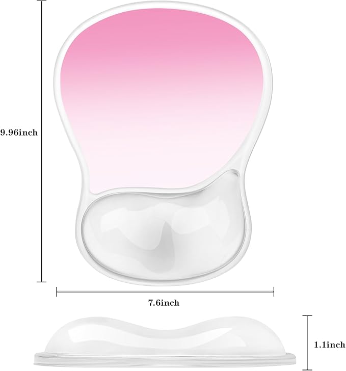 Mouse Pad with Wrist Rest,Ergonomic Mouse Pad with Comfortable Gel Wrist Rest Support and Non-Slip PU Base for Easy Typing Pain Relief, Durable and Washable (Transparent Pink Gradient)