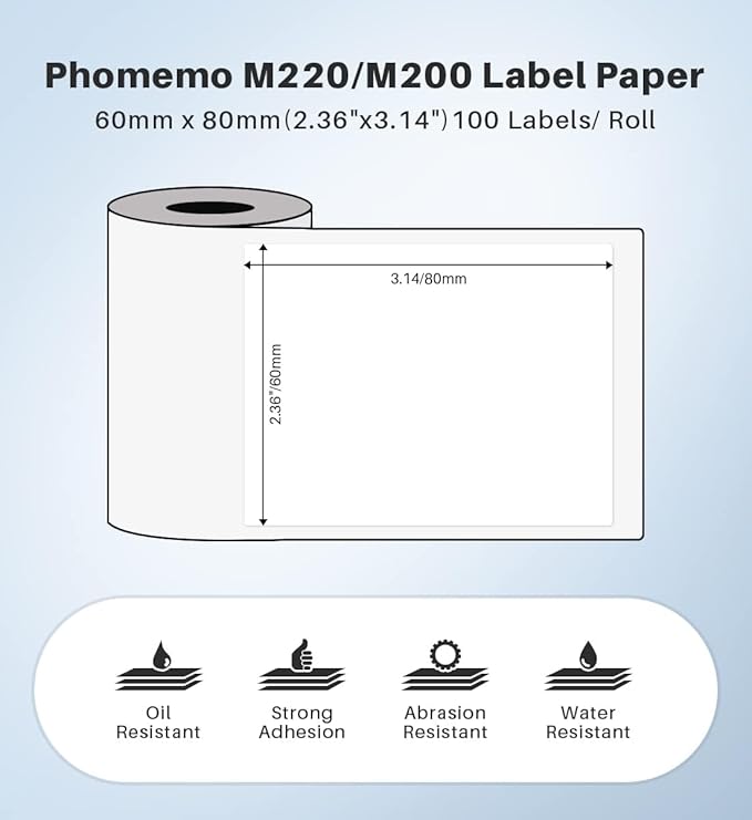 Phomemo Thermal Labels 2.36"x3.14" - Premium Adhesive Multipurpose Stickers for M220 M250 M260 M221 M200 Label Makers - 3 Rolls 300 Labels for Logo Design, QR Code, Name Tag, Small Business