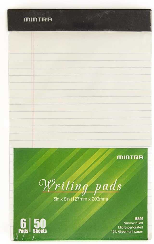 Mintra Office Legal Pads, ((Basic 6pk - (Green Paper) (5in x 8in (Narrow Ruled), 6pk (Green Tint))