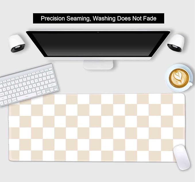 Beige Sand Checkered Desk Pad, Cute Aesthetic Retro Extra Large Mouse Pad for Kids Girls, Computer Mousepad Laptop Desk Mat, Writing Mat for Work Home, 31.5 X 11.8 in