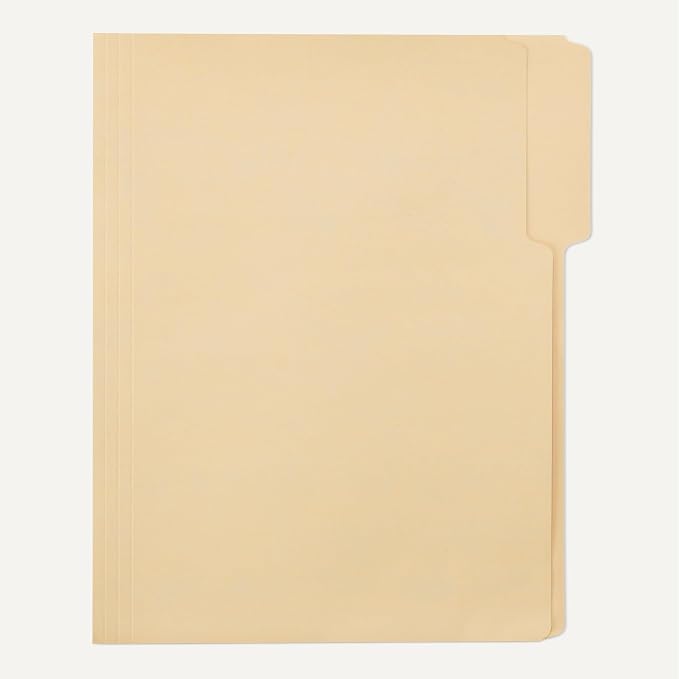 Amazon Basics 100% Recycled File Folder, 1/3-Cut Tab, Letter Size, Manila, Pack of 100