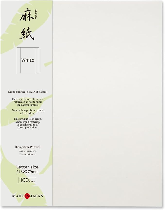 Japanese Rice Paper Printable 8.5 x 11 Inch Letter Size Paper (100 Sheets), Multipurpose Copy Paper for Laser and Inkjet Printers, Made in JAPAN, White