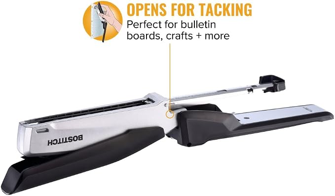 Bostitch Office Executive Metal Desktop Stapler, 3 in 1 Spring Powered Stapler, One Finger, Staple Storage Compartment & Staple Remover, Includes 210 Staples, 28 Sheet Capacity, Black/Gray