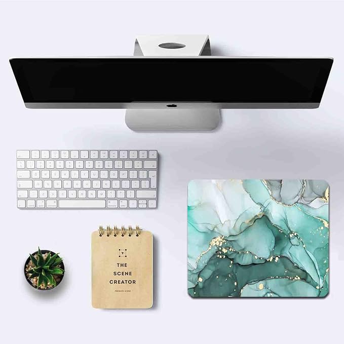 Turquoise Marble Mousepad, Computer Mouse Pad Teal, Luxury Swirl Mice pad for Computer, Non-Slip Rubber Modern Ink Art Green Mouse Pads for Laptop Desk Women Office Desktop, 9.5 X 7.9 Inch