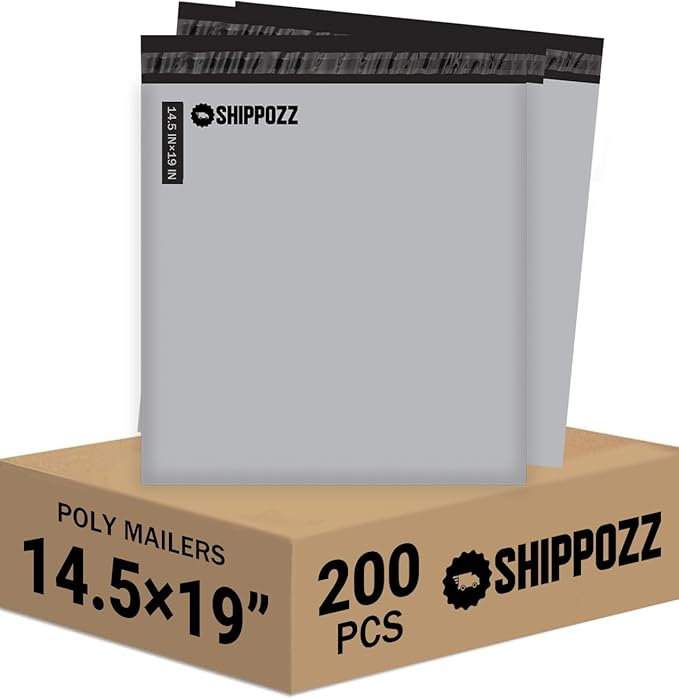 Shippozz 14.5x19 Poly Mailers 200 Pack, Durable Waterproof Polymailers for Shipping Clothes, Self Seal Mailing Bags for Small Business Packaging Supplies, Mailing Envelopes for Books, and Accessories