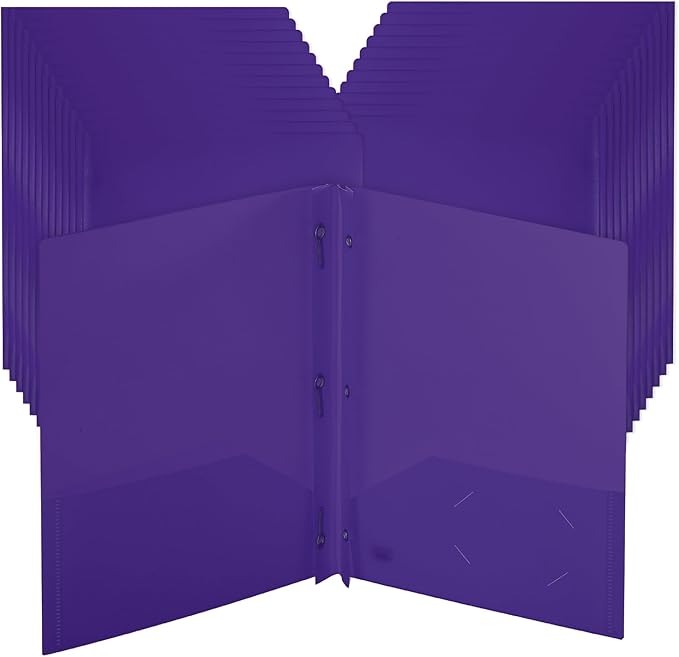 Mr. Pen- Plastic Folders with Pockets and Prongs, 24 Pack, Letter Size, Purple, Flexible Plastic Folders with Prongs